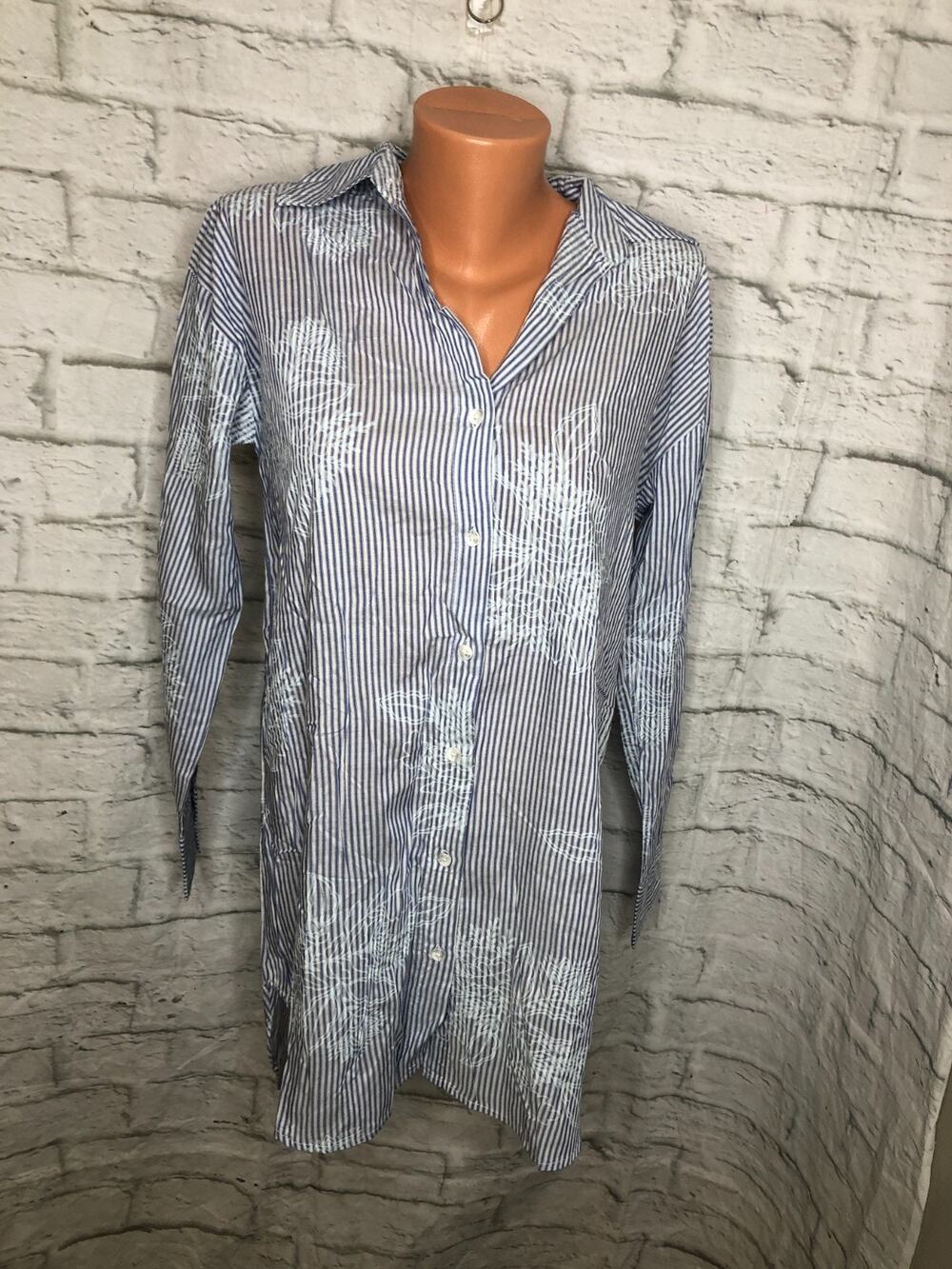 NWT Blue Island Shirt Dress Sz xs Nautical stripe Coastal Button Down Sailing